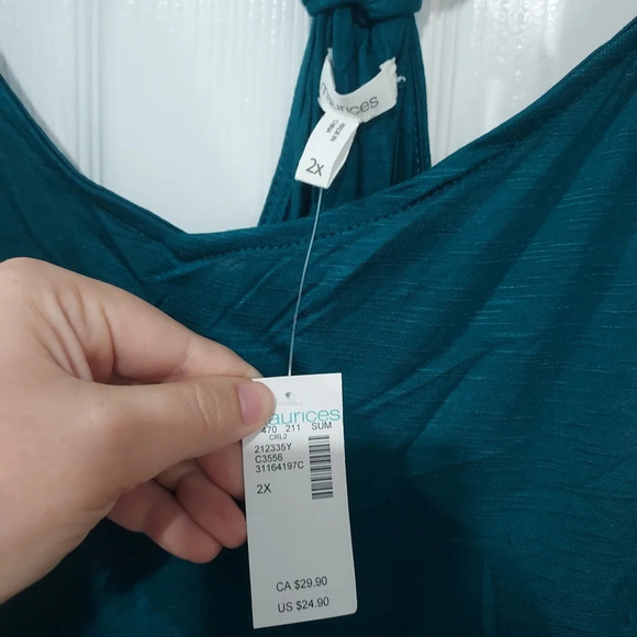 NWT Maurices Dark Teal Blue/Green Knot Racerback Tank Top in Size 2X - Picture 6 of 9